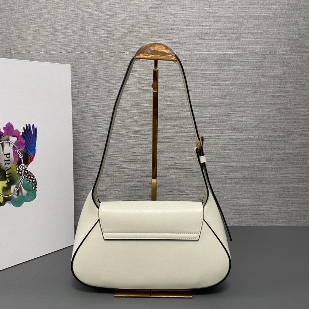 Prada Small Leather Shoulder Bag Handbag White 1BD358